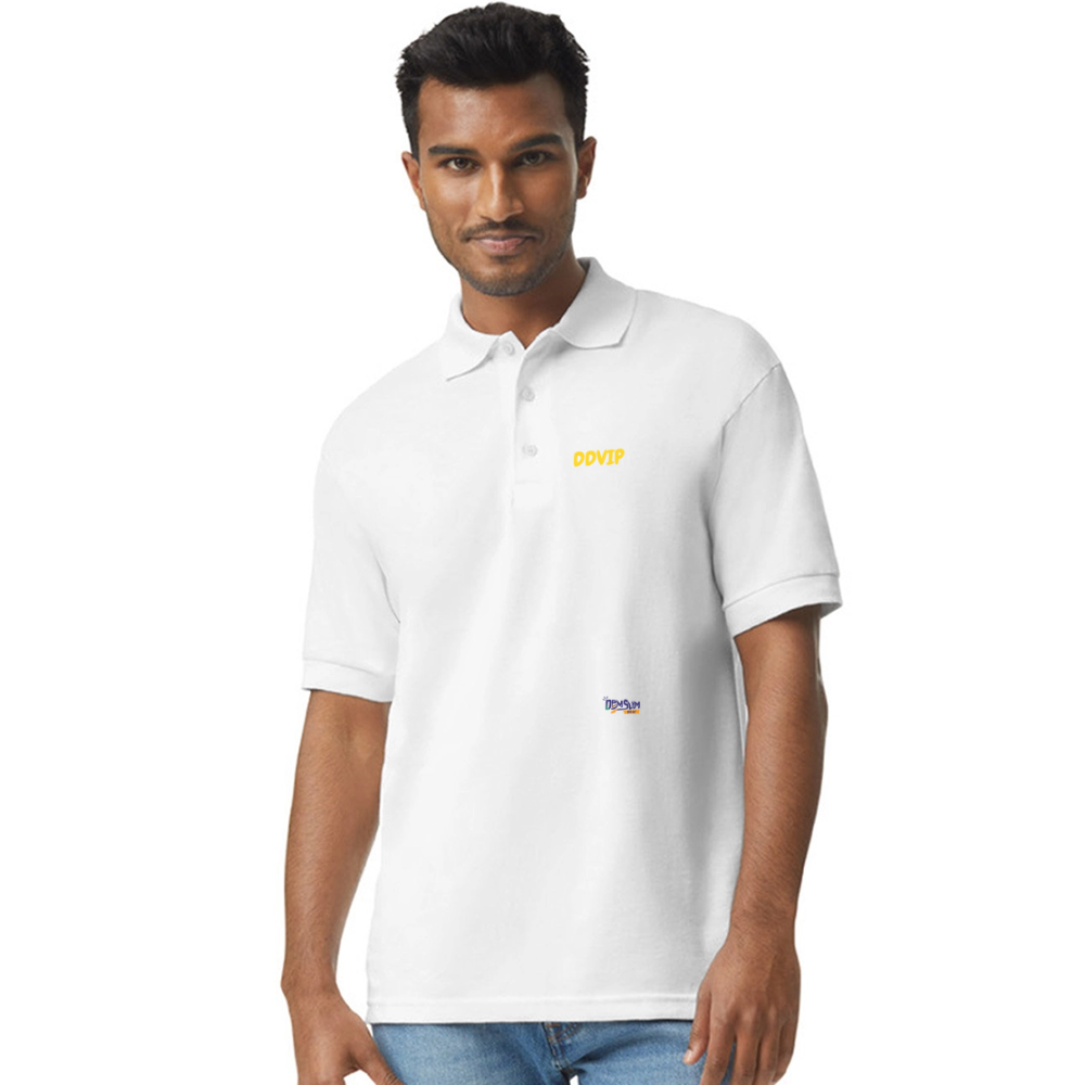 DDVIP Gold letter Gildan Unisex 50/50 Jersey Polo - white