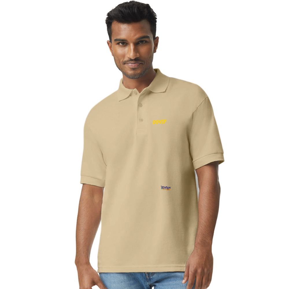 DDVIP Gold letter Gildan Unisex 50/50 Jersey Polo - Sand