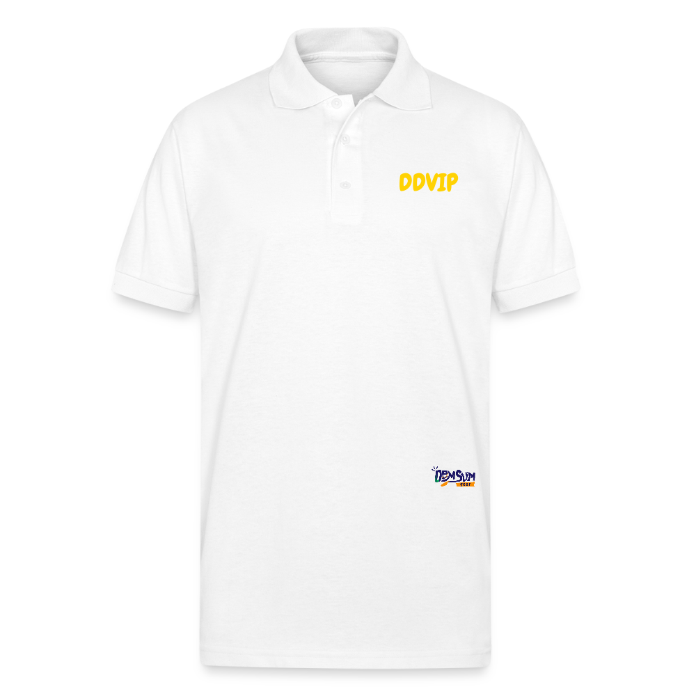 DDVIP Gold letter Gildan Unisex 50/50 Jersey Polo - white