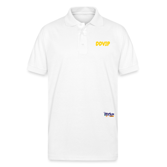 DDVIP Gold letter Gildan Unisex 50/50 Jersey Polo - white