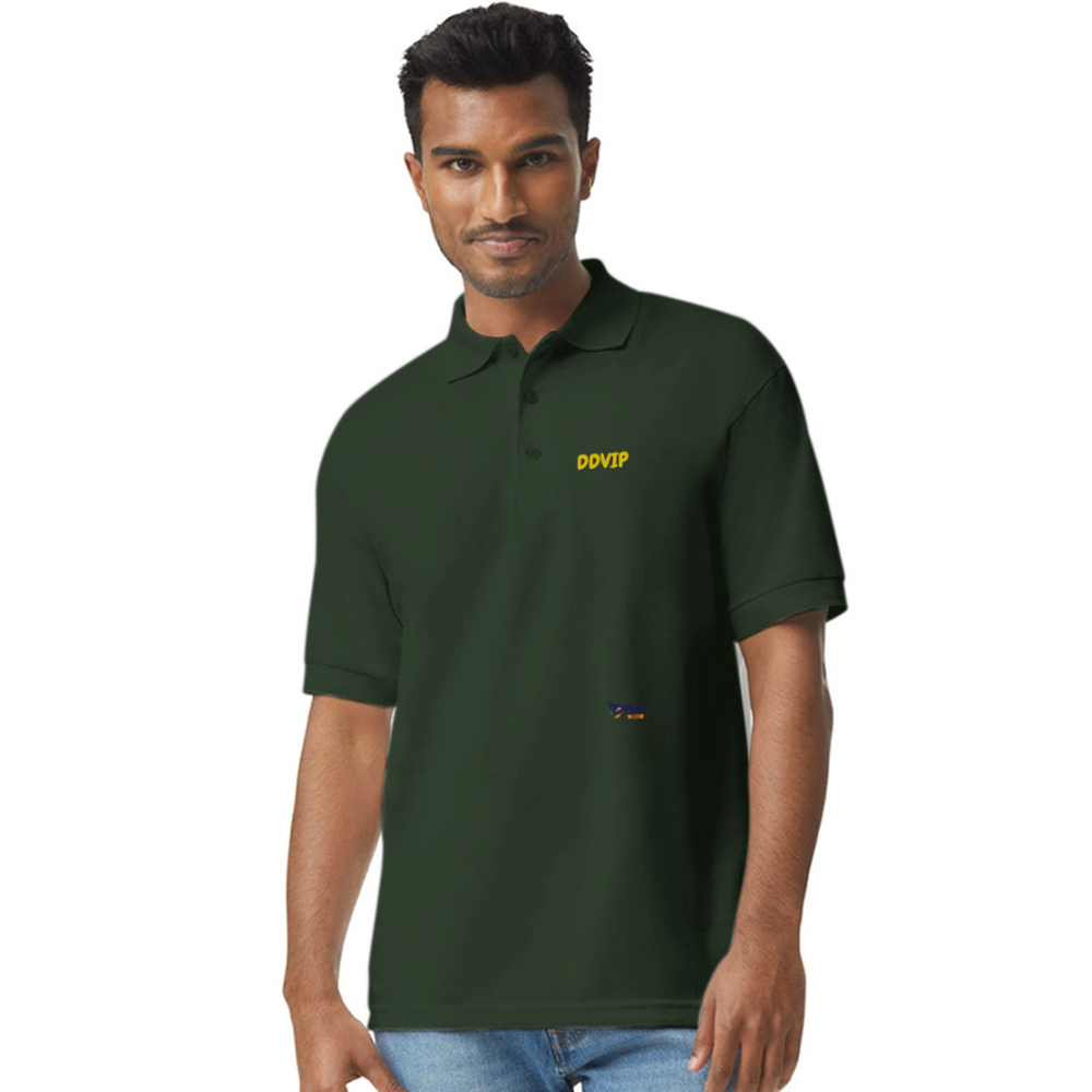 DDVIP Gold letter Gildan Unisex 50/50 Jersey Polo - forest green