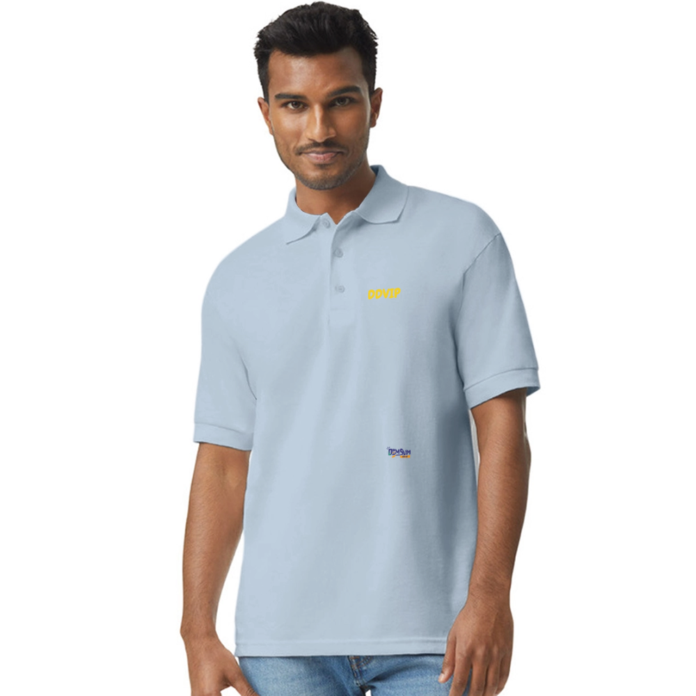DDVIP Gold letter Gildan Unisex 50/50 Jersey Polo - light blue